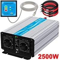 CARRYBATT 2500W Inversor de Corriente DC 12V a 220V 230V Onda sinusoidal Pura Transformador Convertidor con Mando a…